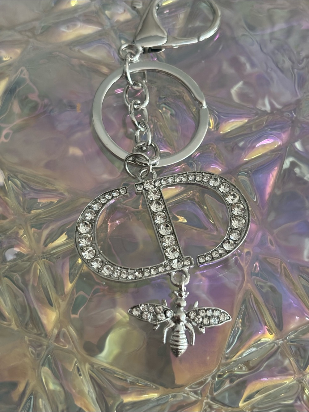 Silver Crystal CD Keychain with Bee Key Charm - Picture 3 of 5